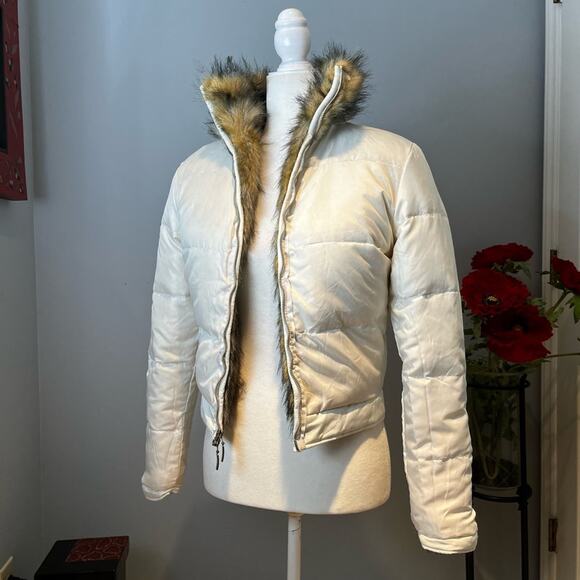 NEW Blanc Noir Faux Fur Reversible Puffer Winter Apres Ski Jacket Natural M NWT - Picture 12 of 16